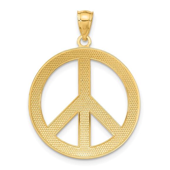14k Yellow Gold 24mm Polished Convex Peace Symbol Pendant - Picture 3 of 6